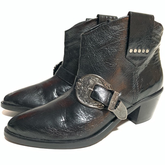 {Davos Gomma} Italian Silver Buckle Wester Booties - Picture 4 of 6